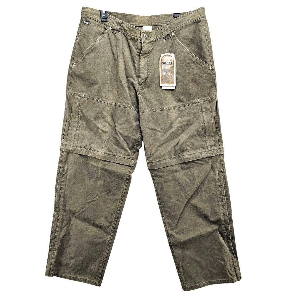 Sorel Men 40x30 Convertible Work Pant Tundra Green Cotton Duck Zip Off IM8012
